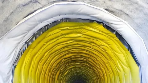 Tunnel interior lined with PVC waterproofing membrane